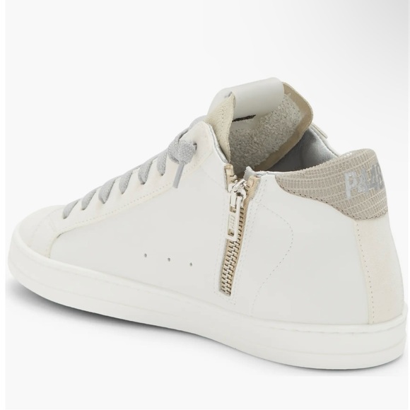 P448 John Mid Top EU 43 Lace Up Side Zip Shoes White Cream Mens 10.5 Womens 12 - Picture 5 of 7